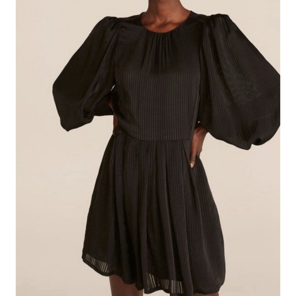 REBECCA TAYLOR Dress Womens 2 Black Long Sleeve Shadow Stripe Crew Neck Mini